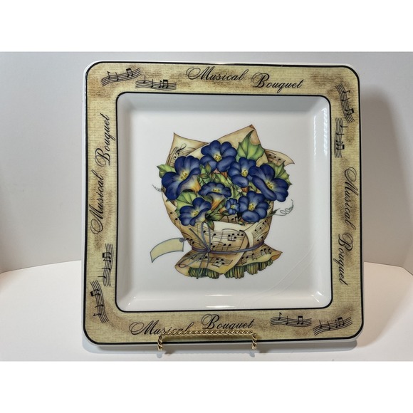Musical Bouquet Other - Musical Bouquet Square Plate Blue Flowers Sheet Music Made‎ in Italy Decorative